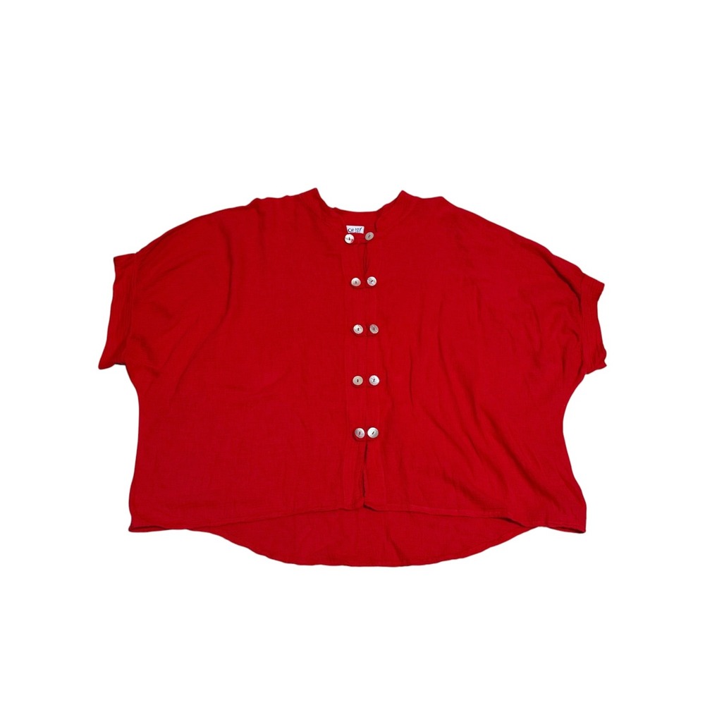 Oh My Gauze Red Cotton Gauze Button Front Oversized Blouse Sz XL - Picture 7 of 10